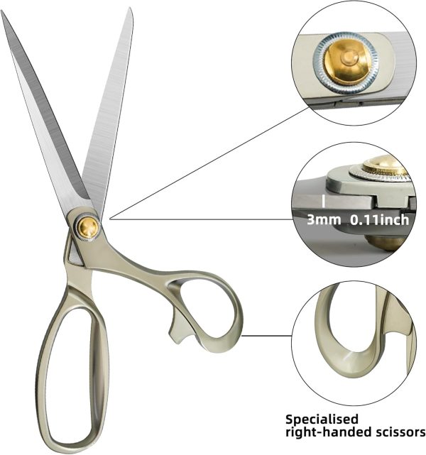 9.5 Inch Sewing Scissors,Heavy Duty Tailor Scissors Shears Ultra Sharp Fabric Scissor Comfort Grip Household Scissor for Cutting Fabric, Leather Raw Materials（Silver） - Image 2
