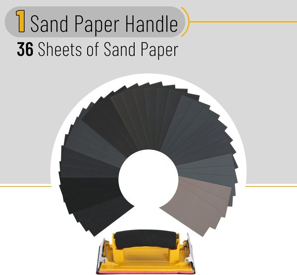 Bates- Sand Paper with 1 Handle, 36 Pack, Sandpaper, Sandpaper Assortment, Sand Paper Variety - Image 2