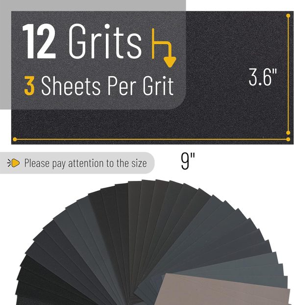 Bates- Sand Paper with 1 Handle, 36 Pack, Sandpaper, Sandpaper Assortment, Sand Paper Variety - Image 3