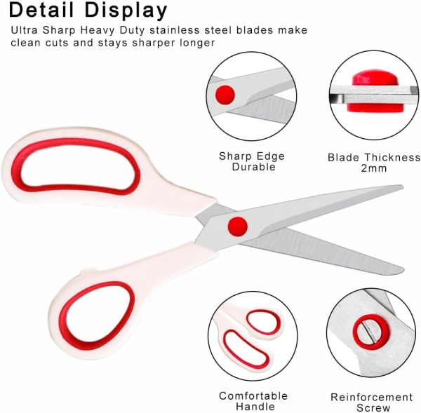 Fabric Scissors, Aksiko 8 inches Office Scissors, 2.0mm Thick Blade Shears All Purpose Scissors for Office Sewing Fabric Home Craft Use - Image 2