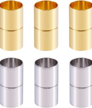 Pandahall 10 Sets Column Brass Jewelry Necklace Clasps Connectors Golden & Silver Plated for DIY Bracelet Necklace Making, Hole: 9mm