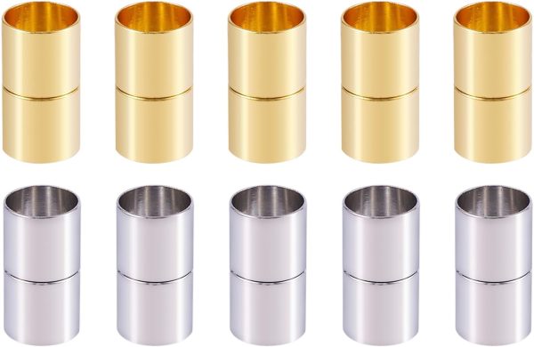 Pandahall 10 Sets Column Brass Jewelry Necklace Clasps Connectors Golden & Silver Plated for DIY Bracelet Necklace Making, Hole: 9mm