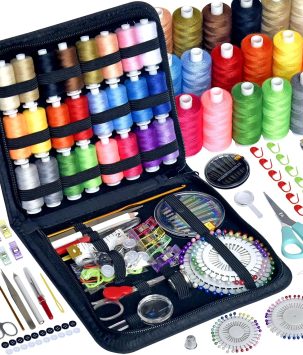 Sewing Kit with Case Portable Sewing Supplies for Home Traveler, Adults, Beginner, Emergency, Contains 24 Sewing Thread, Scissors, Needles, Measure etc