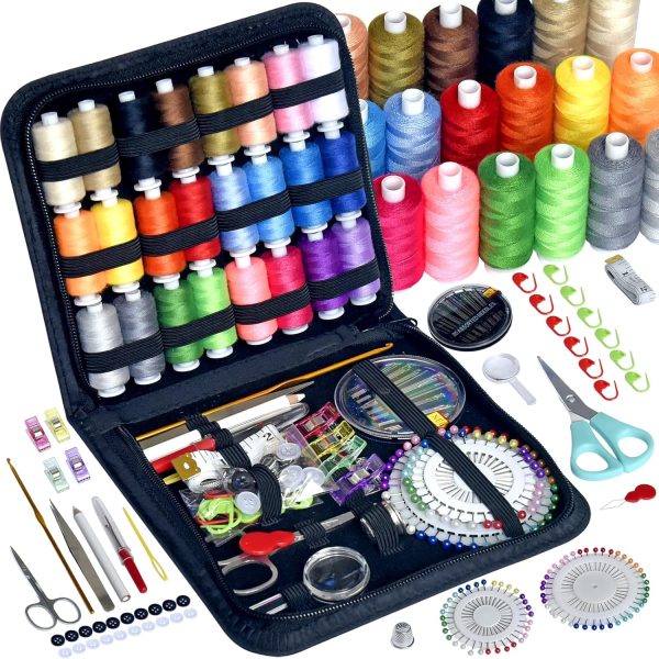 Sewing Kit with Case Portable Sewing Supplies for Home Traveler, Adults, Beginner, Emergency, Contains 24 Sewing Thread, Scissors, Needles, Measure etc