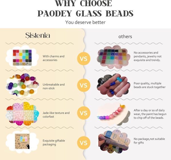 Sistenia 6mm Glass Beads Bracelet Making Kit 1400pcs, 24 Colors Crystal Beads for Jewelry Making Round Beads DIY Crafts with Spacer Beads Charms Accessories - Image 3