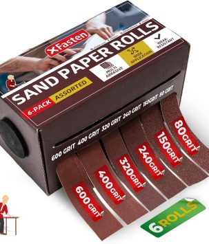 XFasten 6 Grits Sandpaper Assortment Rolls 80 150 240 320 400 600 Grit Abrasive Sand Paper Roll Set Compact Multi Roll Sandpaper Dispenser Sanding Cloth for Wood, Sand Cloth 6m (118 Feet Total)